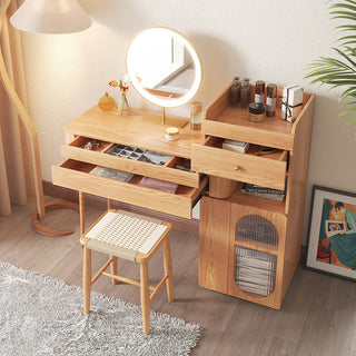 JASIWAY Wooden Makeup Vanity Table Large Capacity Storage Dressing Table With Side Cabinet and Drawers