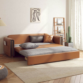 JASIWAY Brown Convertible Sofa Comfortable Sleeper Leather Sofa with Storage