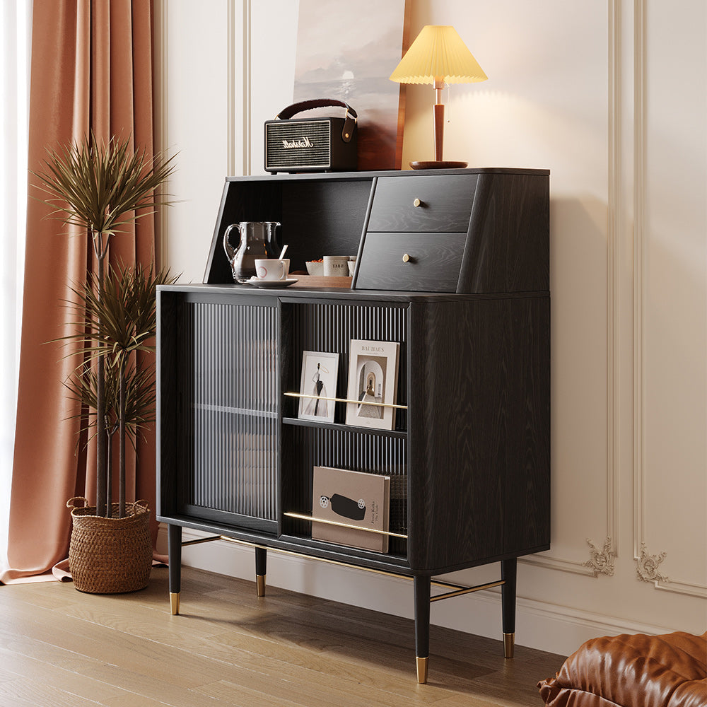 JASIWAY Black Side Cabinet Double Large Storages Sideboard – JASIWAY ...