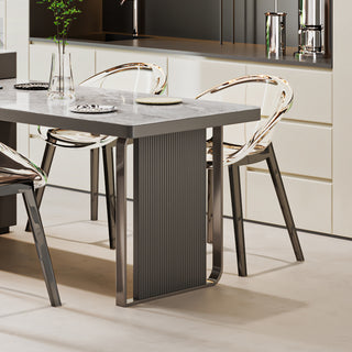 JASIWAY Slate Island Extendable Dining Table with Storage Cabinet Integrated