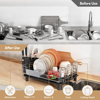 MAJALiS Stainless Steel Dish Drying Rack Sink Dish Strainer with Drain Board Cutlery Holder Cups Holder and Swivel Spout