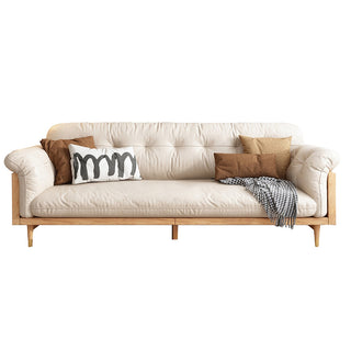 JASIWAY Beige Upholstered Sofa in Cotton Linen Fabric Solid Wood Frame