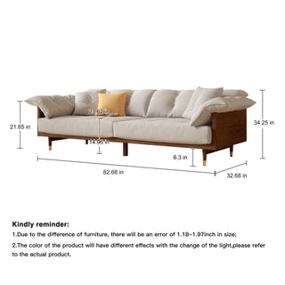 JASIWAY Modern 3-Seat Upholstered Cotton Linen Sofa Solid Wood Frame Sofa