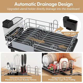 MAJALiS Stainless Steel Dish Drying Rack Sink Dish Strainer with Drain Board Cutlery Holder Cups Holder and Swivel Spout