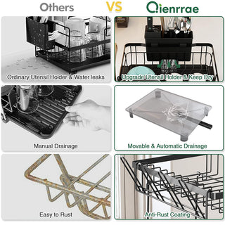 Qienrrae Dish Drying Rack for Kitchen Counter 2 Tier Dish Racks with Drainboard Set Detachable Large Dish Drainer with Utensils Holder