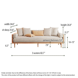 JASIWAY Modern Beige 3-Seat Upholstered Linen Fabric Sofa with Solid Wood Frame for Living Room