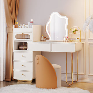JASIWAY Light Luxury White Makeup Vanity with Jewelry Storage & Drawers Included