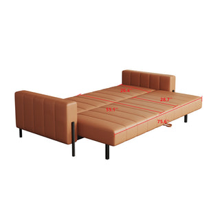 JASIWAY 86.6'' Brown Modern style sofa bed Leather Loveseat with Square Arm