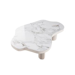 JASIWAY White Sintered Stone Coffee Table Indoor Tea Table with 3 Legs