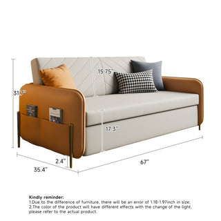 JASIWAY 67'' Brown & White Convertible Sofa Bed Leath-aire Upholstered With Storage Pocket