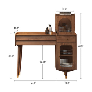 JASIWAY Wooden Makeup Vanity Storage Dressing Table with Drawers & Adjustable Side Cabinet Position