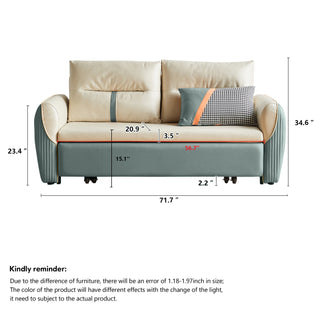 JASIWAY 71.7" Green & White Folding Sofa Bed with Storage Pocket