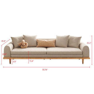 JASIWAY Three-Seater Upholstered Sleeper Sofa Retractable Solid Wood Frame