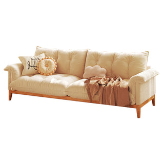 JASIWAY Modern 3-Seater Sofa Beige Solid Wood Cotton Linen Sofa
