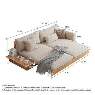 JASIWAY Modern Solid Wood Upholstered Cotton Linen Sofa Beige Folding sofa bed