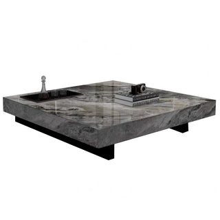 JASIWAY Light Luxury Sintered Stone Square Coffee Table with Slate Top & Metal Legs