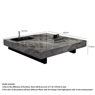 JASIWAY Light Luxury Sintered Stone Square Coffee Table with Slate Top & Metal Legs