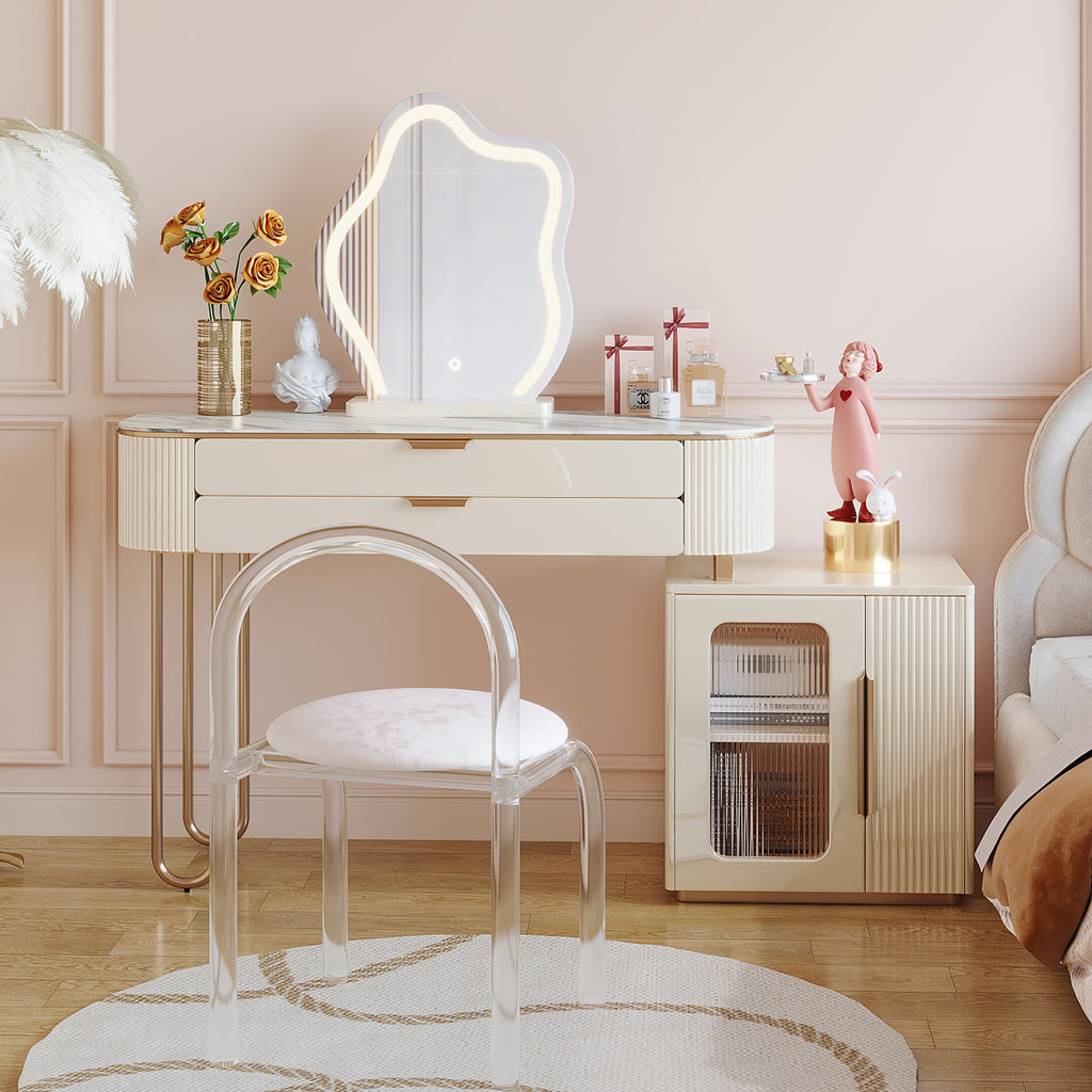 JASIWAY Modern White Makeup Vanity Table with LED Lighted Mirror & Cabinet JASIWAY Modern White Makeup Vanity Table with LED Lighted Mirror & Cabinet