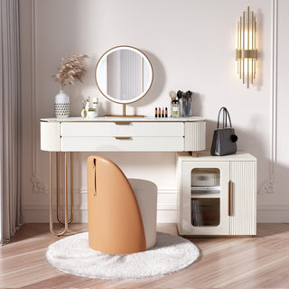 JASIWAY Modern White Makeup Vanity Table with LED Lighted Mirror & Cabinet Included