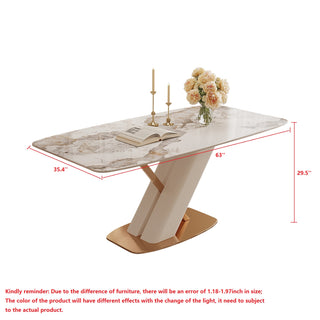 JASIWAY Modern White Rectangular Marble Dining Table  Gold Stainless Steel X-Base