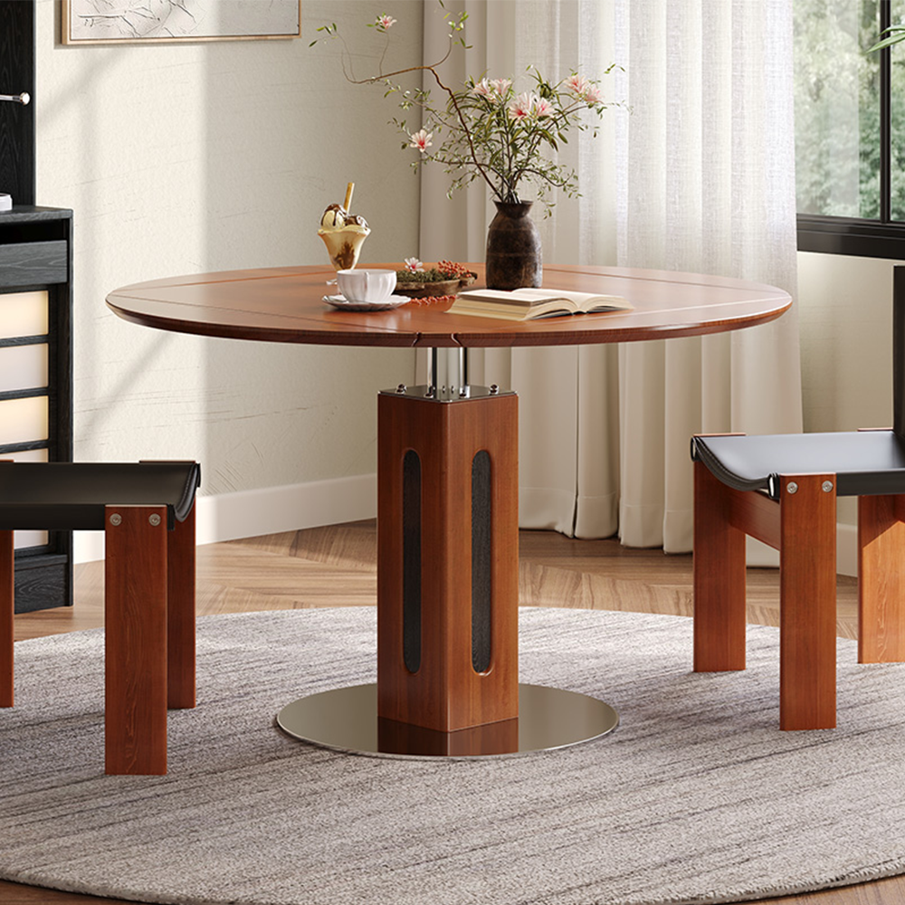 JASIWAY Solid Wood Square to Round Convertible Foldable Dining Table ...