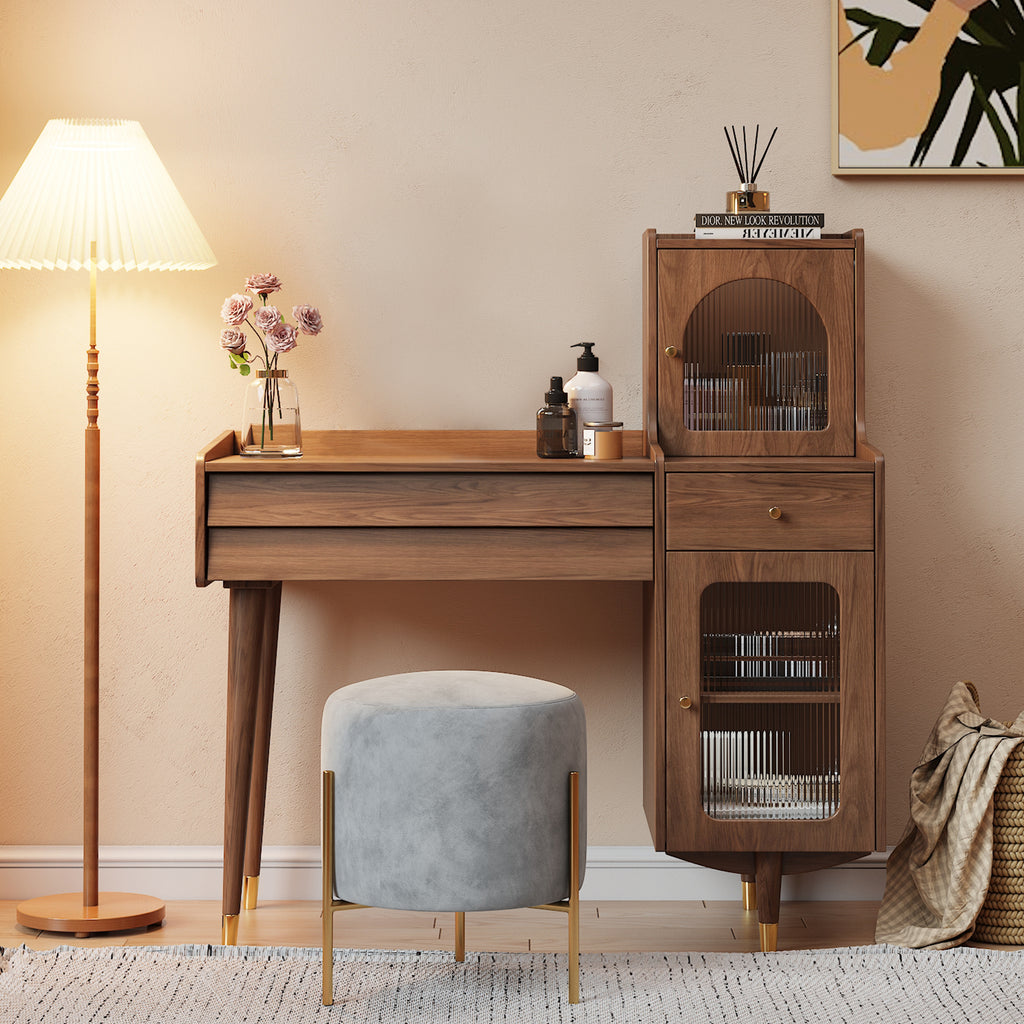 JASIWAY Storage Dressing Table Wooden with Adjustable Side Cabinet Position JASIWAY Storage Dressing Table Wooden with Adjustable Side Cabinet Position