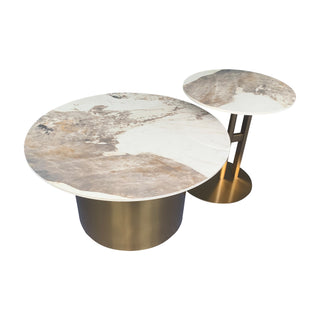 JASIWAY Black & Gold Round Nesting Coffee Table with Sintered Stone Top