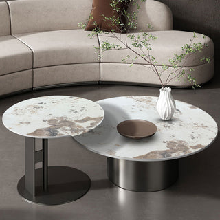 JASIWAY Black & Gold Round Nesting Coffee Table with Sintered Stone Top