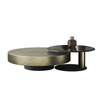 JASIWAY Gold & Black 2-Piece Round Nesting Coffee Table Set with Tempered Glass Top