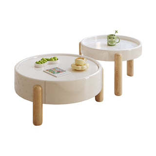 JASIWAY 2-Piece Modern Round Nesting Coffee Table Set with a Drawer & 3 Legs