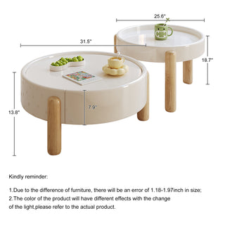 JASIWAY 2-Piece Modern Round Nesting Coffee Table Set with a Drawer & 3 Legs