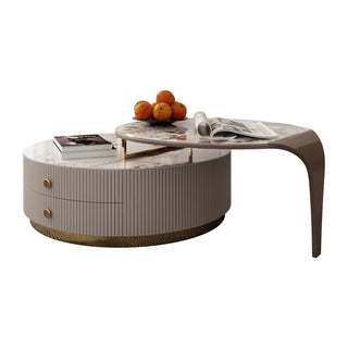 JASIWAY 2-Piece Modern Round Coffee Table with 2 Drawers & Metal Legs