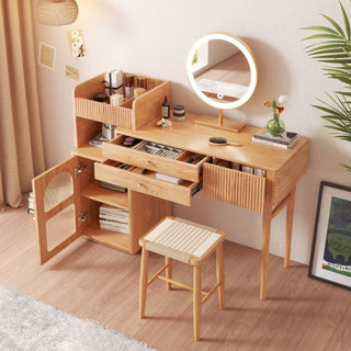 JASIWAY Wooden Makeup Dressing Table with Open Storage Space & Drawers & Cabinet