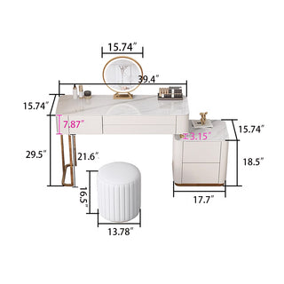 JASIWAY Off-white Makeup Vanity Drawers Dressing Table Set with Stool and Mirror
