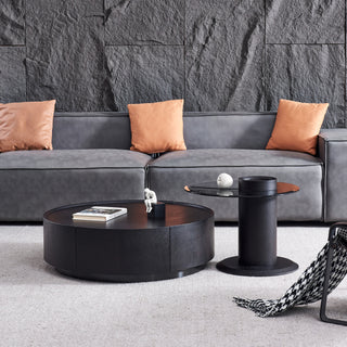 JASIWAY Black & Grey Round Nesting Coffee Table Set with Storage & Tempered Glass