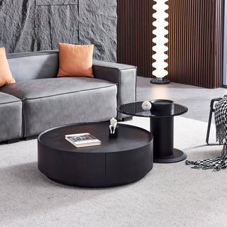 JASIWAY Black & Grey Round Nesting Coffee Table Set with Storage & Tempered Glass