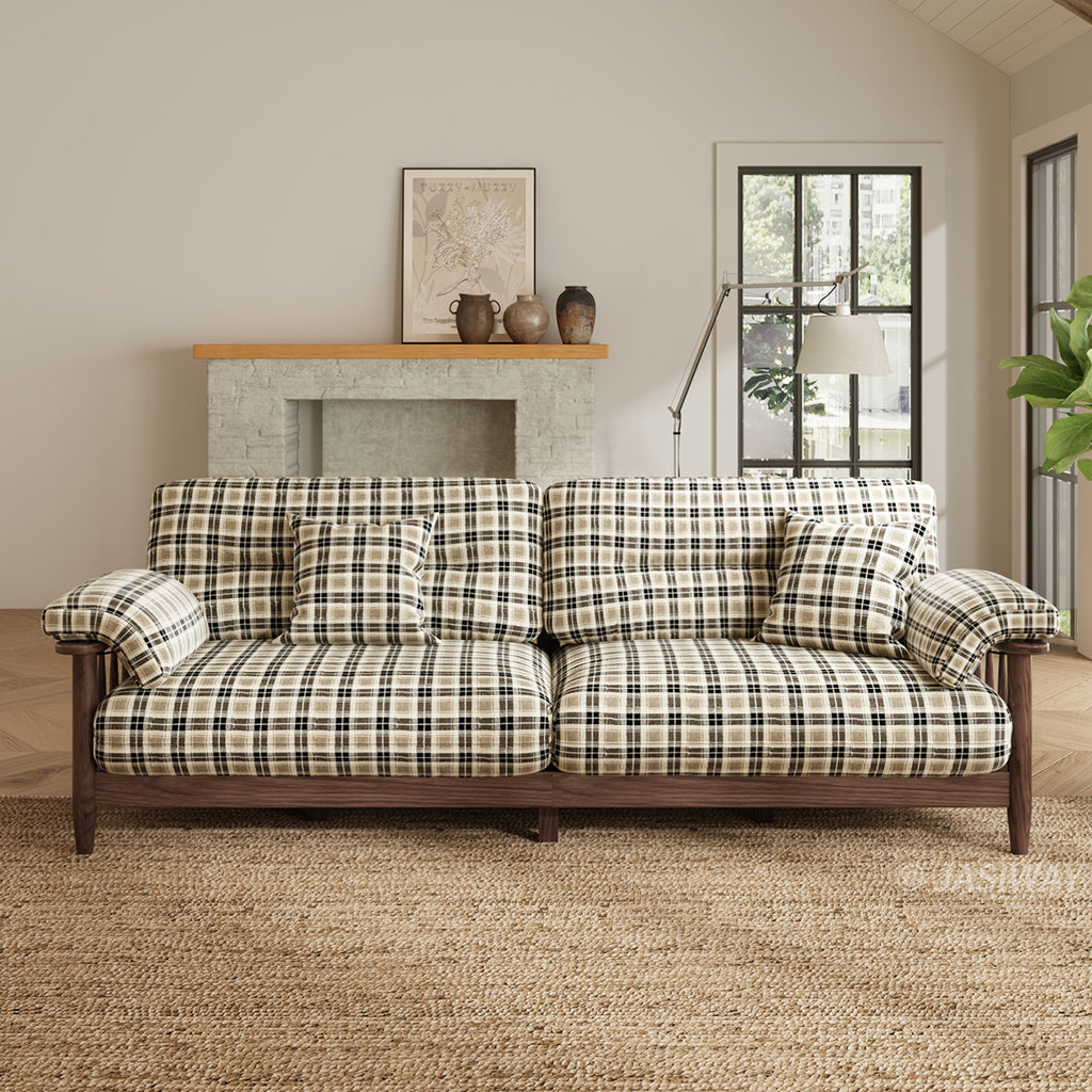 Chestnut Tartan Plaid Sofa with Wool-Blend Upholstery