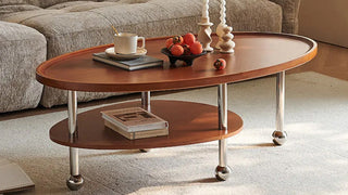 2-tier coffee table: Mid-Century Modern Oval Solid Wood Coffee Table for Small Living Rooms