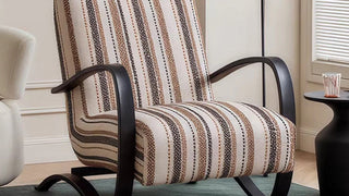 Accent chair: Mid-Century Modern Vintage Bentwood Accent Chair with Striped Upholstery for Living Rooms, Cafes &amp; Boutique Spaces