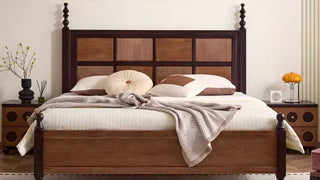 Beds: Mid-Century Vintage Solid Wood Platform Bed for Modern Master Bedrooms