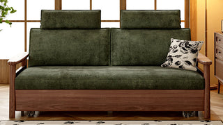 Chenille Sofa Bed: Mid-Century Modern FAS Ash Wood Convertible Sofa for Small Living Spaces