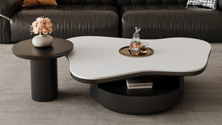 Coffee Table with Storage: Modern Irregular Sintered Stone Coffee Table Set for Small Living Rooms