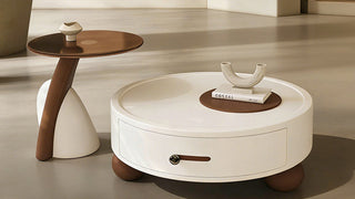 Coffee Tables with Storage: Mid-Century Cream Style Round Coffee Table Set for Modern Living Rooms