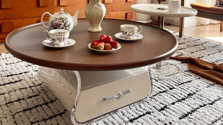Coffee tables: Mid-Century Modern Round Coffee Table Set with Acrylic Base &amp; Storage for Small Living Rooms