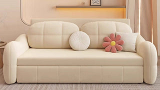 Cream Style Convertible Pull Out Couch: Multi-Functional Sleeper Sofa with Storage for Compact Modern Living