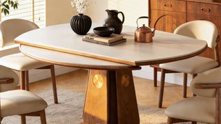 Dining tables: Extendable Sintered Stone Round-to-Oval Dining Table for Modern Small Homes
