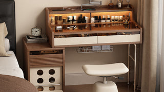 French Vintage Extendable Wooden Makeup Vanity with Integrated Jewelry Storage