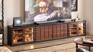 French Vintage TV Stands with Storage: Modern Skeletal Line Modular Media Console for Living Spaces