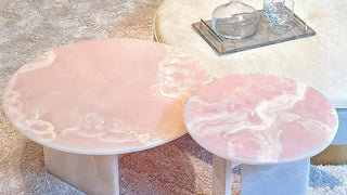 Italian Luxury Minimalist Round Coffee Table with Pink Onyx Marble Top