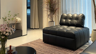 JASIWAY Black Leather Pull Out Sofa Bed for Living Room